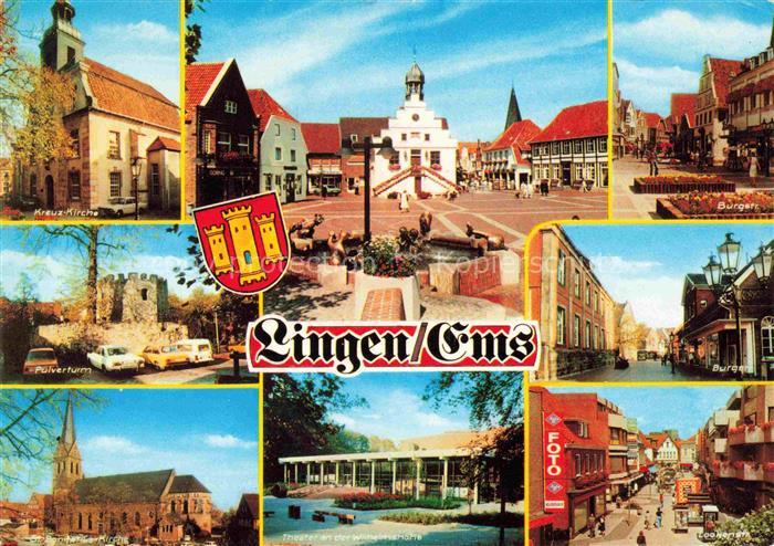Lingen Ems Kirche Marktplatz Strassenpartien Pulverturm Theater Wilhelmshoehe