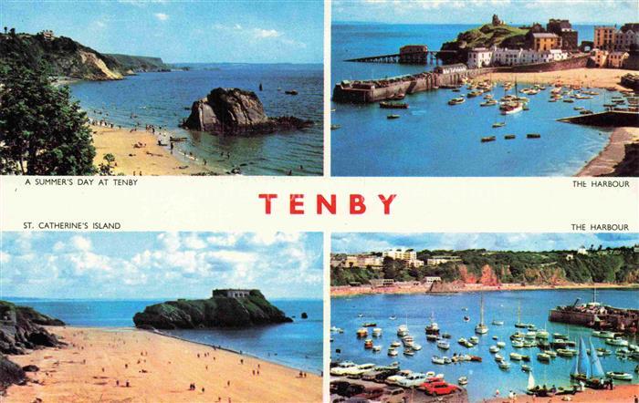 Tenby Pembrokeshire Wales UK Panorama Summer's day Harbour St. Catherine's Islan