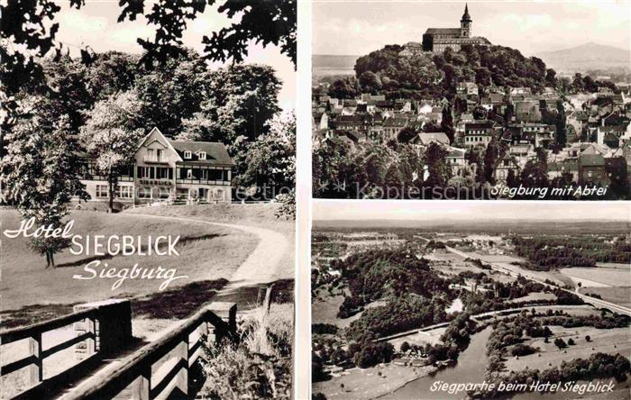 Siegburg NRW Hotel Siegblick Stadtbild mit Abtei Panorama Sieg Luftaufnahme