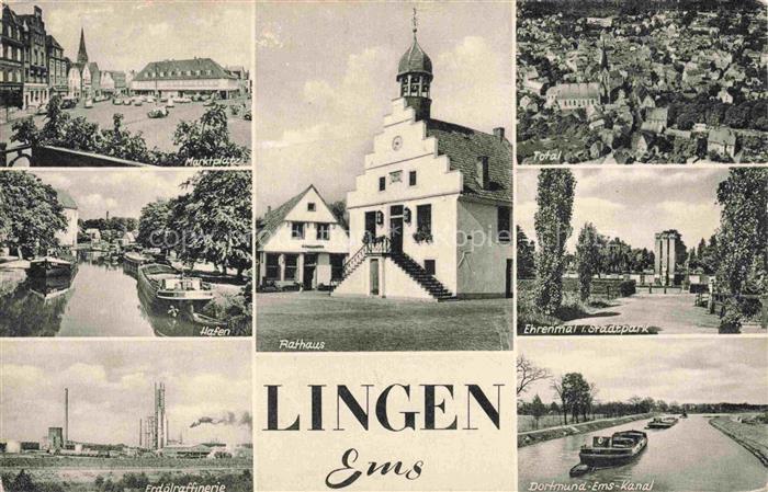LINGEN Ems Niedersachsen Marktplatz Hafen Erdoelraffinerie Rathaus Luftaufnahme