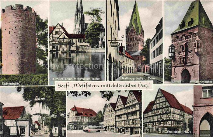 Soest DE NRW Kattenturm Grosser Teich Wiesenkirche Rathausstrasse Dom Osthofento