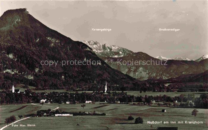Nussdorf Inn Rosenheim Bayern Panorama Blick gegen Kranzhorn Kaisergebirge Gross