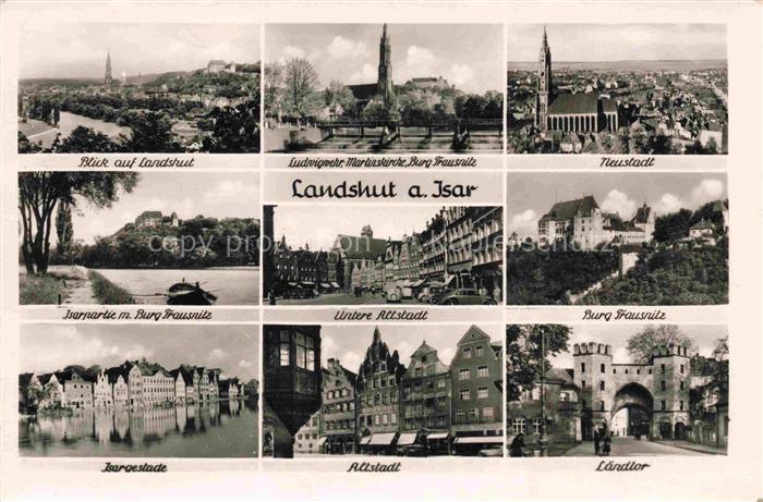 LANDSHUT  Isar Stadtpanorama Ludwigwehr Kirche Burg Trausnitz Neustadt Isar Alts