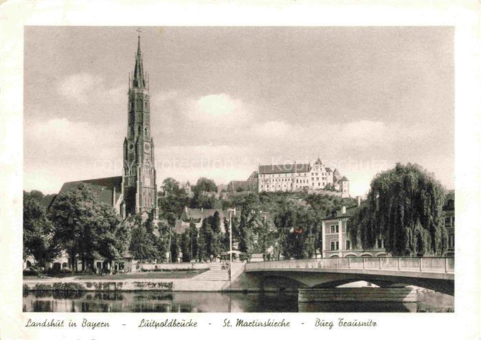LANDSHUT  Isar Luitpoldbruecke St. Martinskirche Burg Trausnitz