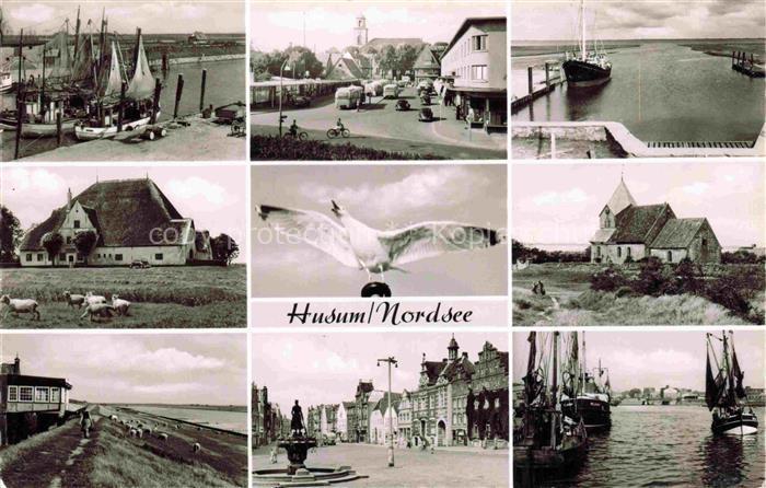 Husum  Nordfriesland Teilansichten Hafen Kirche Moewe Strand