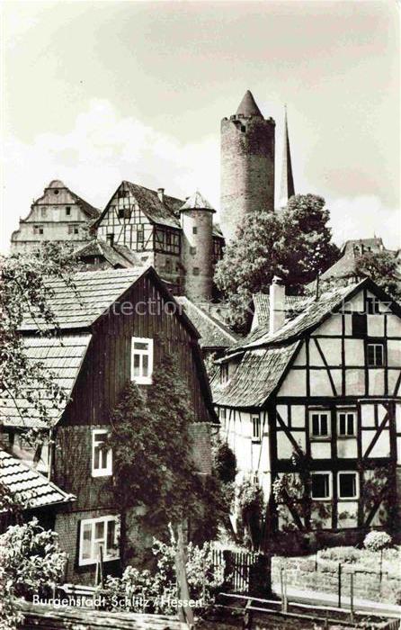 Schlitz Hessen Teilansicht Burgenstadt Fachwerkhaeuser Turm