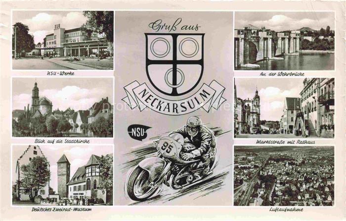 Neckarsulm BW NSU Werke Wehrbruecke Stadtkirche Marktstrasse Rathaus Dt Zweirad