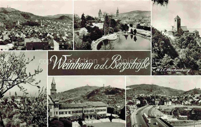 WEINHEIM  Bergstrasse BW Panorama WSC Wachenburg Schule Ortspartie
