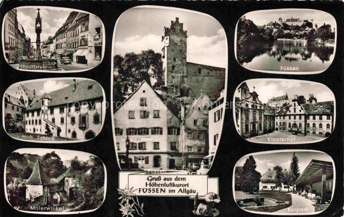Fuessen am Lech Allgaeu Bayern Stadtbrunnen Hohes Schloss Malerwinkel Burg Klost