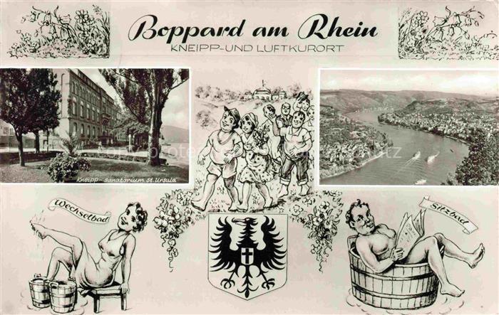 Boppard Rhein Rheinland-Pfalz Kneipp Sanatorium St Ursula Rheinpartie Karikature