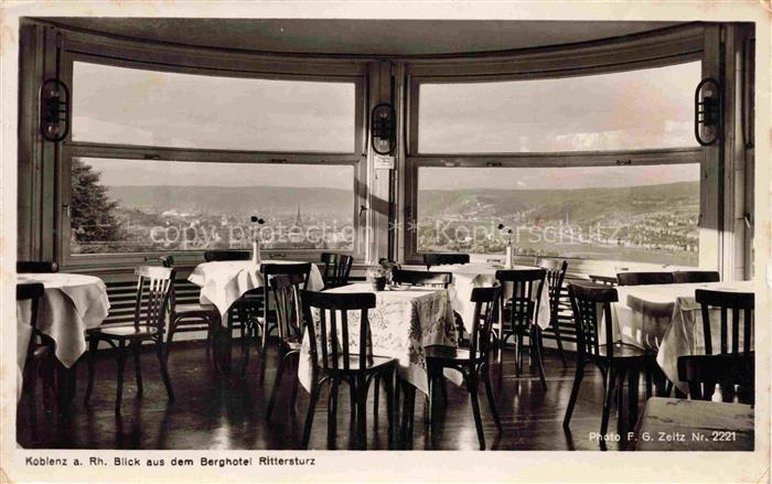 KOBLENZ  Rhein Staedt Berghotel Rittersturz Blick aus dem Restaurant