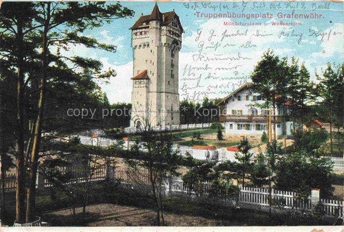 Grafenwoehr Truppenuebungsplatz Militaerforstamt und Wasserturm