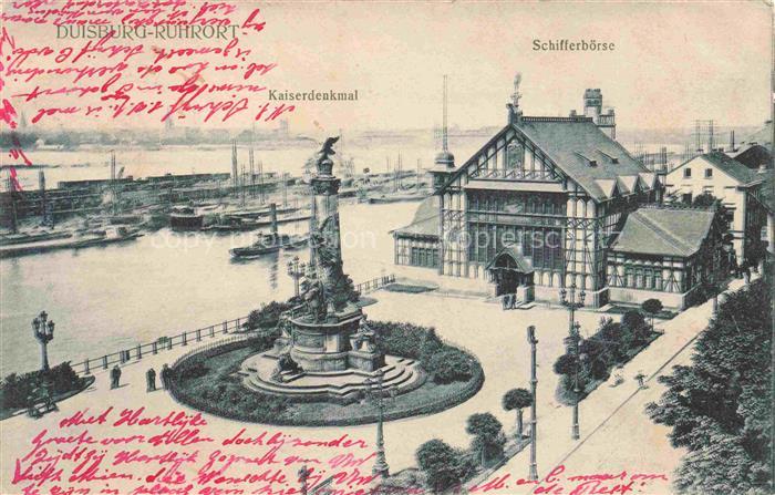 Ruhrort Duisburg Kaiserdenkmal mit Schifferboerse