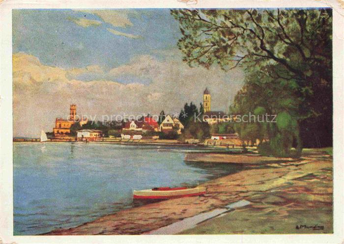 Langenargen Bodensee Kurpark mit Schloss Montfort Gemaelde