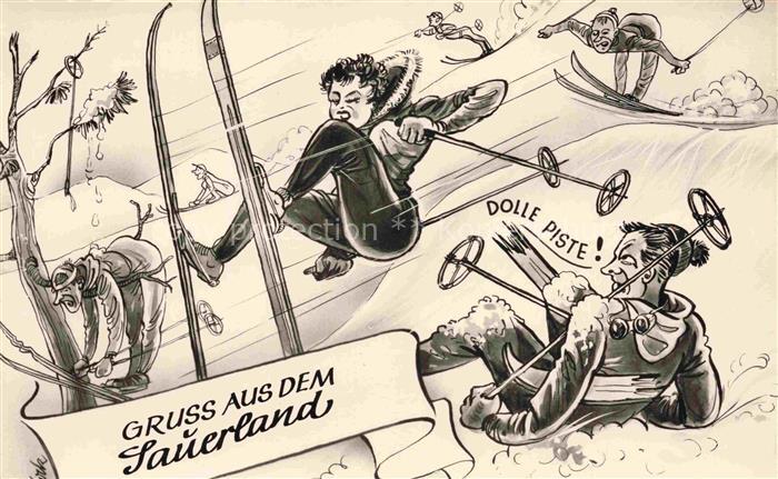 Sauerland (Region) NRW Crash beim Skilaufen Karikatur
