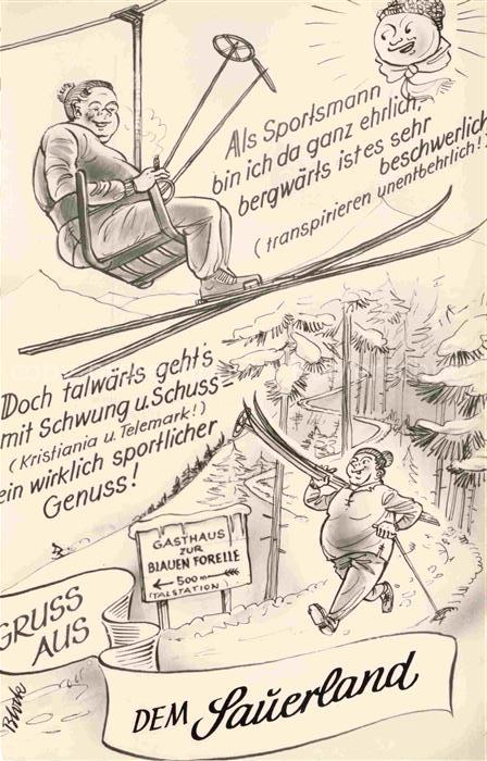 Sauerland (Region) NRW Crash beim Skilaufen Karikatur