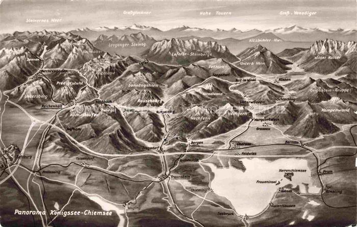 KoeNIGSEE Berchtesgaden Panoramakarte mit Chiemsee