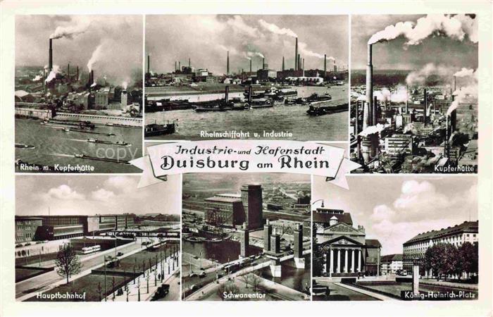 DUISBURG  Ruhrort Rhein mit Kupferhuette Rheinschiffahrt Kupferhuette Hauptbahnh