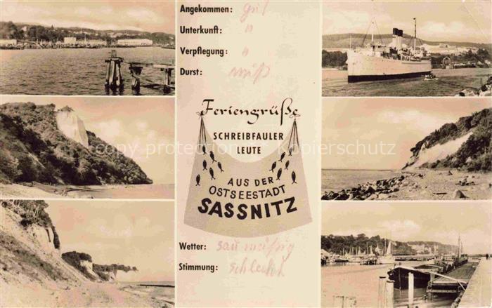 SAssNITZ Ostseebad Ruegen Panorama Steilkueste Dampfer Hafen