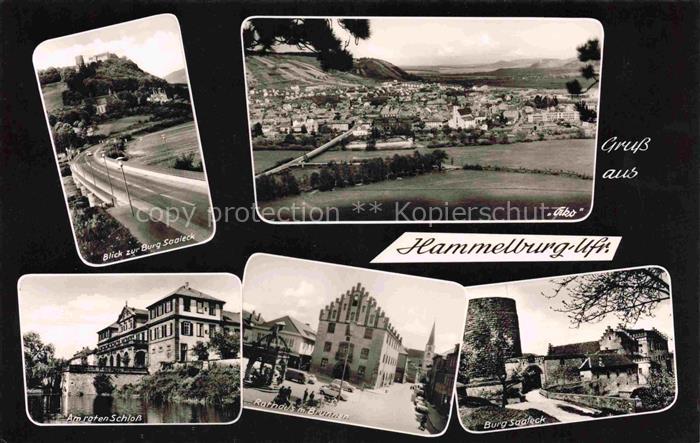Hammelburg Bad Kissingen Bayern Burg Saaleck Am roten Schloss Rathaus mit Brunne