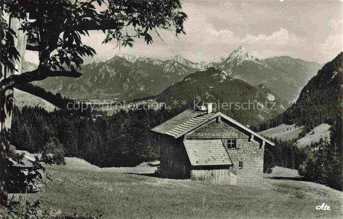 Gundhuette 1180m Pfronten am Edelsberg mit Saeuling Falkenstein und Fuessen