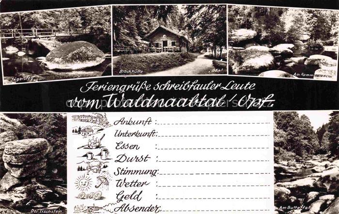 Waldnaabtal Falkenberg Oberfranken Bayern Jaegersteg Blockhuette Tischstein Butt