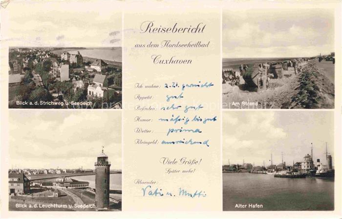 CUXHAVEN Nordseebad Strichweg und Seedeich Leuchtturm Strand Alter Hafen