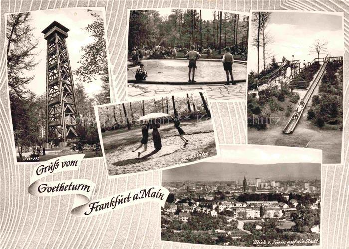 FRANKFURT AM MAIN Turm Pool Spielplatz Rutsche Stadtblick vom Turm