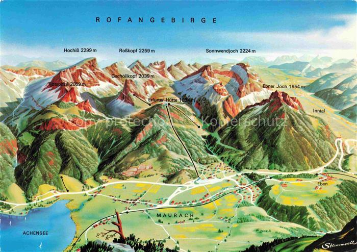 Maurach Achensee TiroL AT Rofanseilbahn zur Erfurter Huette Panoramakarte