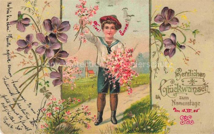 Namenstag Namenskarte Kind Litho Blumen