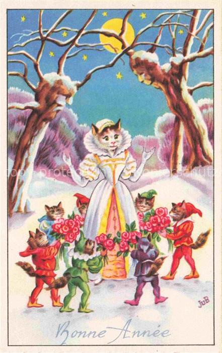 Maerchen Sagen Fairy Tale Conte-- Nouvell Annee Neujahr Katzen Litho