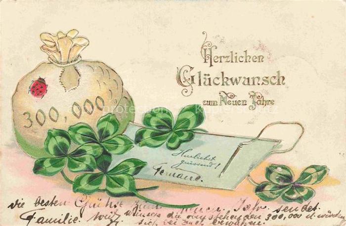 Neujahr Annee New Year Glueckwunsch Litho Kaefer
