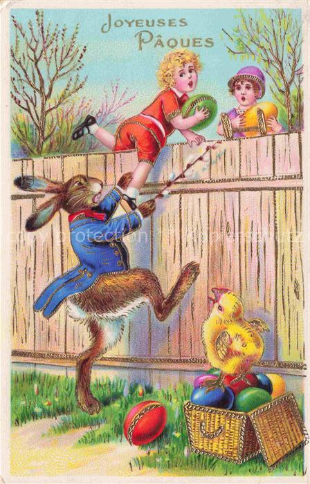 Ostern Easter Paques Pasqua-- Hase Kinder Kueken Litho