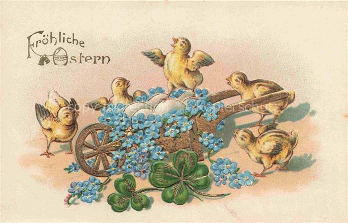 Ostern Easter Paques Pasqua-- Kueken Eier Blumenkoerbchen Litho