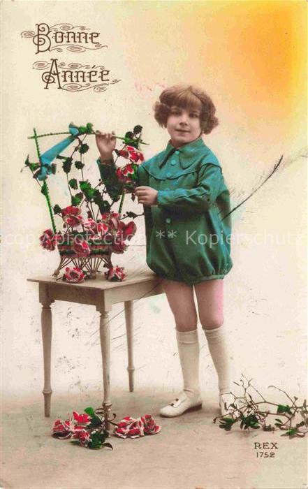 Foto REX Nr. 1752 Maedchen Neujahr Nouvelle Annee Rosen