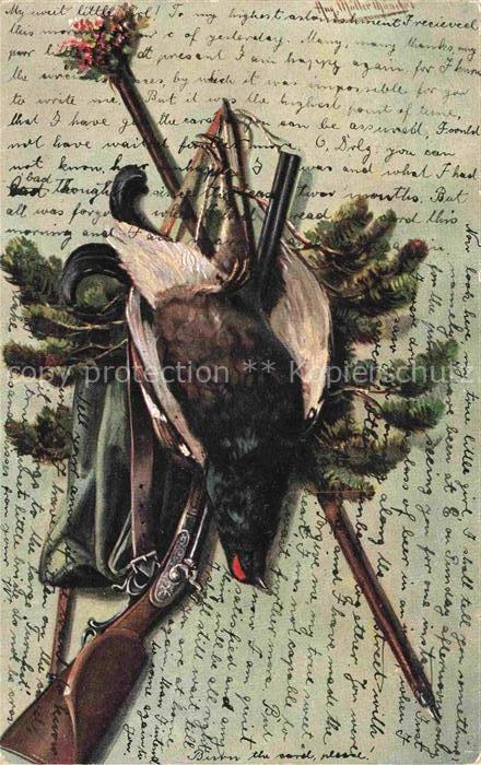 Jagd Chasse Hunting Vogel Litho