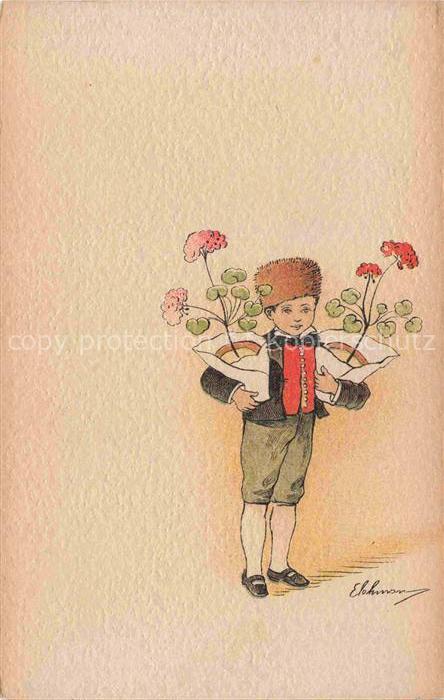 Trachten Alsace Jung Kind Rosen Litho Mulhouse