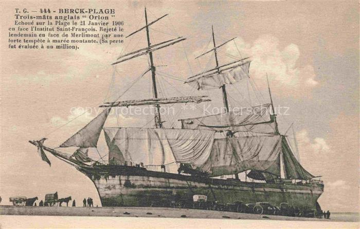 Segelschiffe Sailing Ship Navire a Voiles Barco de Vela-- Berck plage trois mats