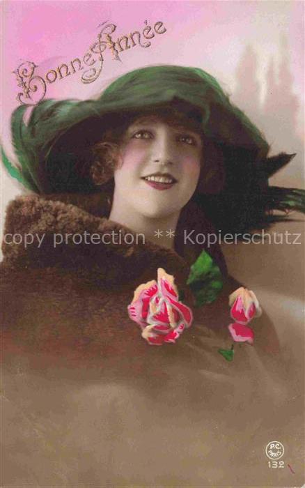 Foto PC Paris Nr. 132 Nouvelle Anne Neujahr Junge Frau Hutmode