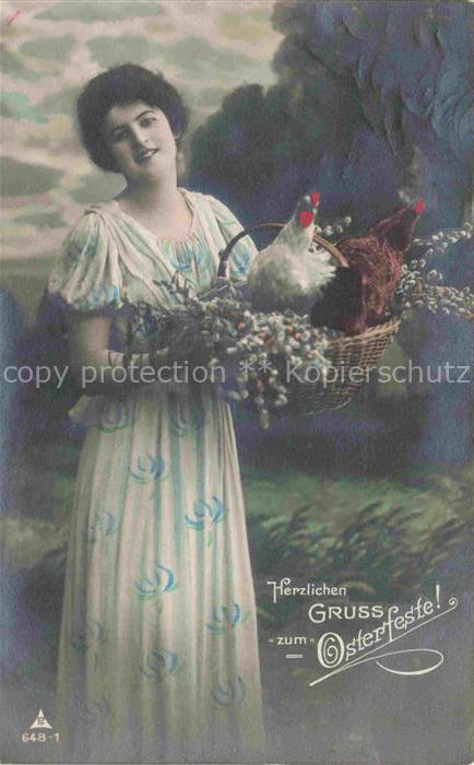 Foto PH Paris Nr. 648-1 Ostern fest Paques Frau Huehner Koerbchen