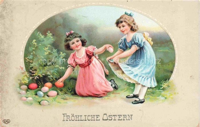 Foto EAS Nr. Ostern Paques Maedchen Eier Litho