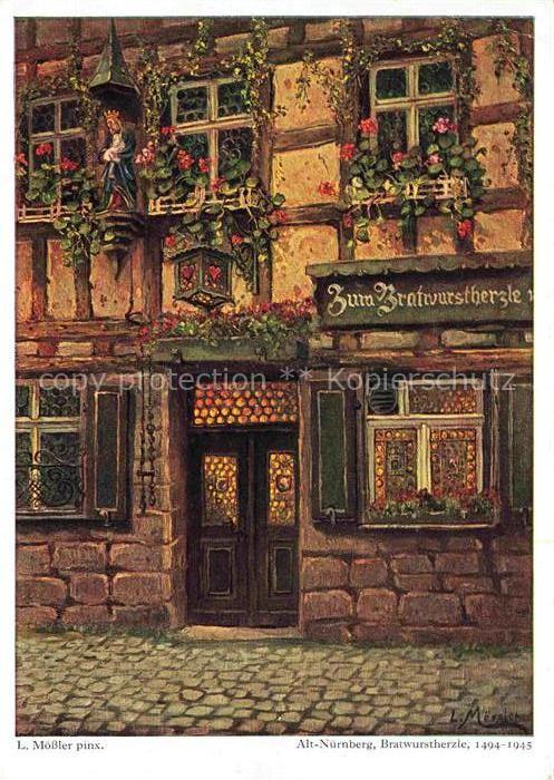 MoessLER Ludwig Moessler Ludwig (1902-1949) Kuenstlerkarte Alt Nuernberg Bratwur