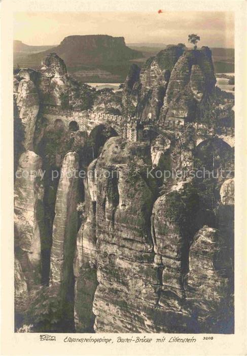 Foto Hahn Nr. 3208 Elbsandsteingebirge Bastei Bruecke Lilienstein