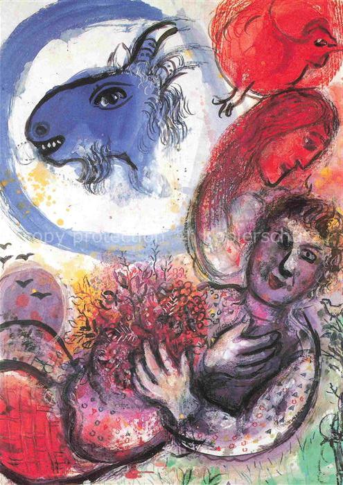 CHAGALL Marc (1887-1985) Kuenstlerkarte Die blaue Ziege la Chevre