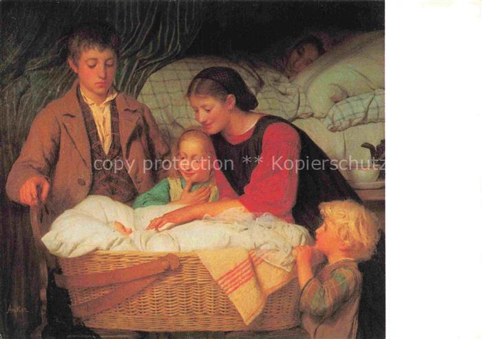 ANKER Albert (1831-1910) Kuenstlerkarte Das Neugeborene nouveau ne Lausanne Schw