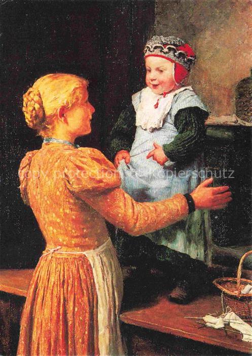 ANKER Albert (1831-1910) Kuenstlerkarte Die aeltere Schwester Kind Bern