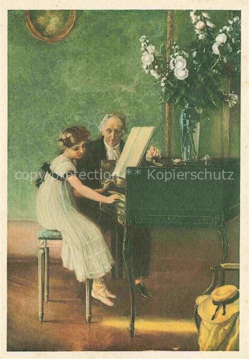 MEUNIER J. A. Kuenstlerkarte Lezione di Clavicembalo Lussemburgo Maedchen
