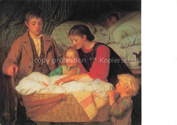 ANKER Albert (1831-1910) Kuenstlerkarte Das Neugeborene nouveau ne