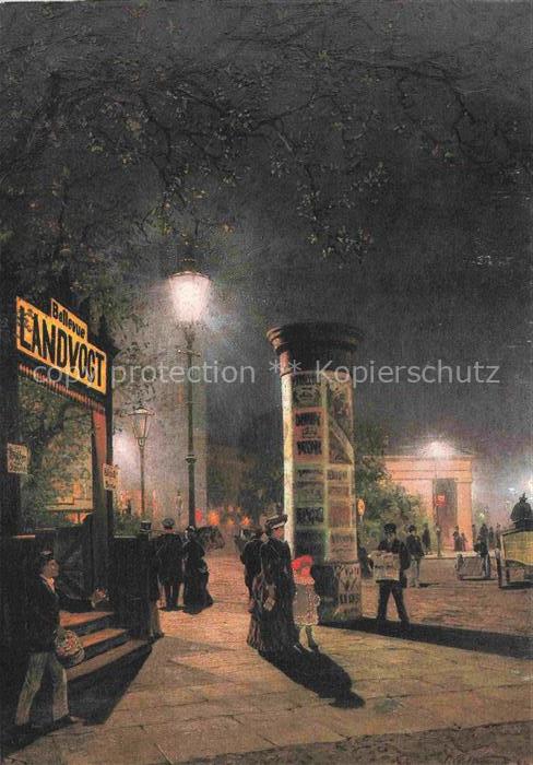 SALTZMANN Karl (1847-1923) Kuenstlerkarte Litfasssaeule erste elektrische Strass