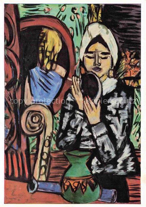 BECKMANN Max (1884-1950) Kuenstlerkarte Frau vor dem Spiegel